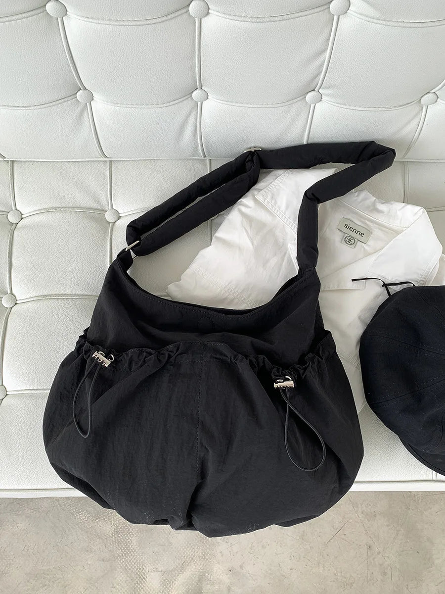 Ingvn  Korean Style Nylon Shoulder Bag Large Capacity Delicate Student Cross-body Pack Fashionable Purse High-class Female Pleated Bag