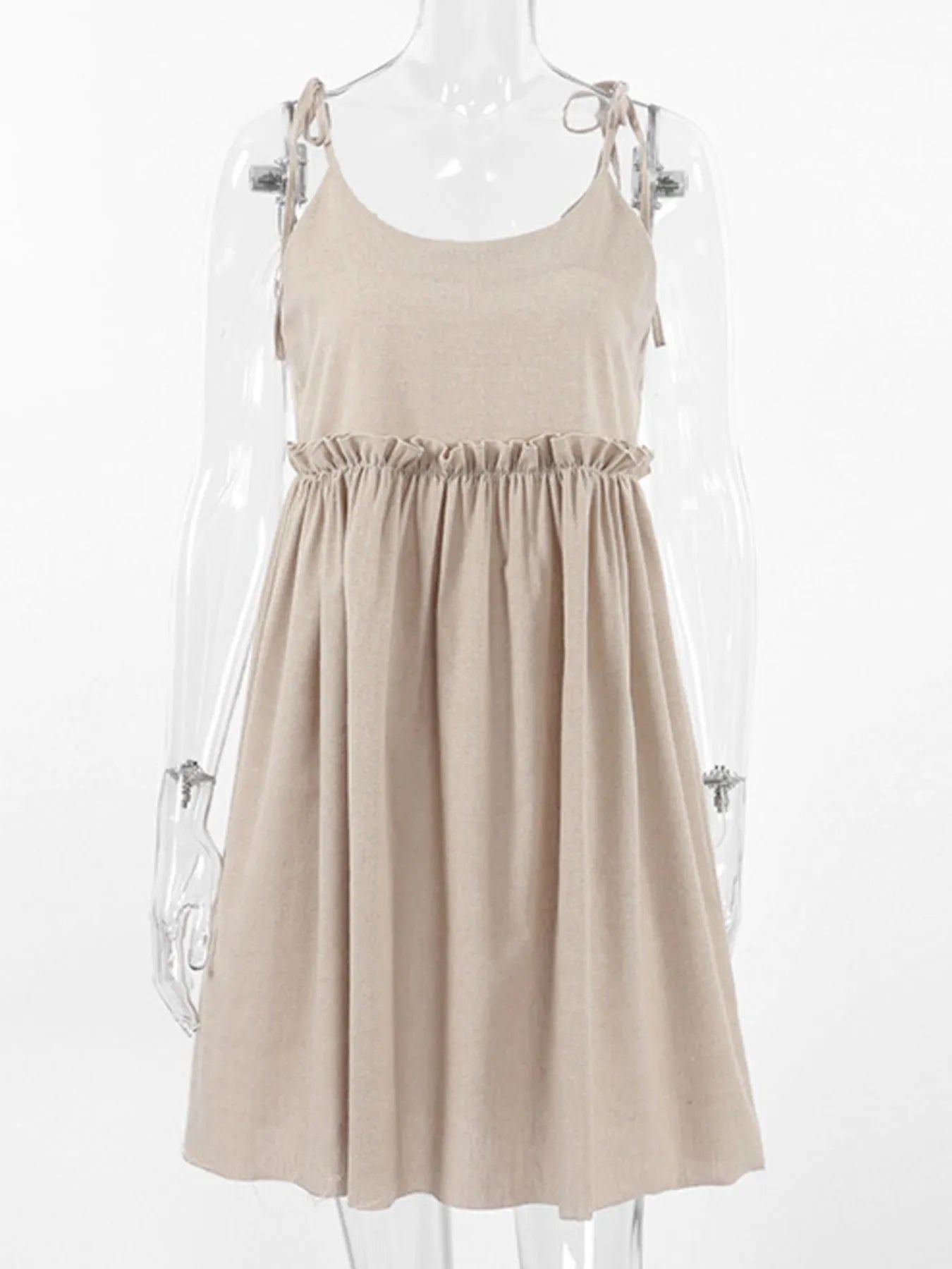 Tie-Shoulder Frill Mini Dress