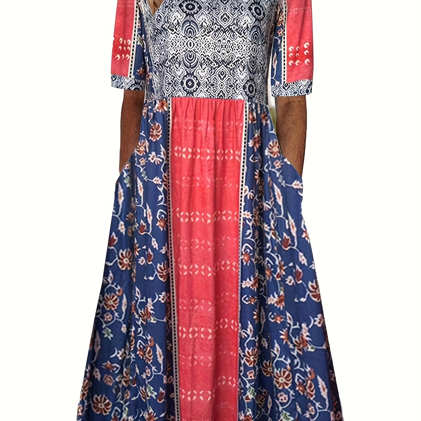 Spring & Summer Must-Have: Women's Breathable Floral Print Dress - Casual Crew Neck with Short Sleeves, Perfect for Everyday & Weekend Outings
