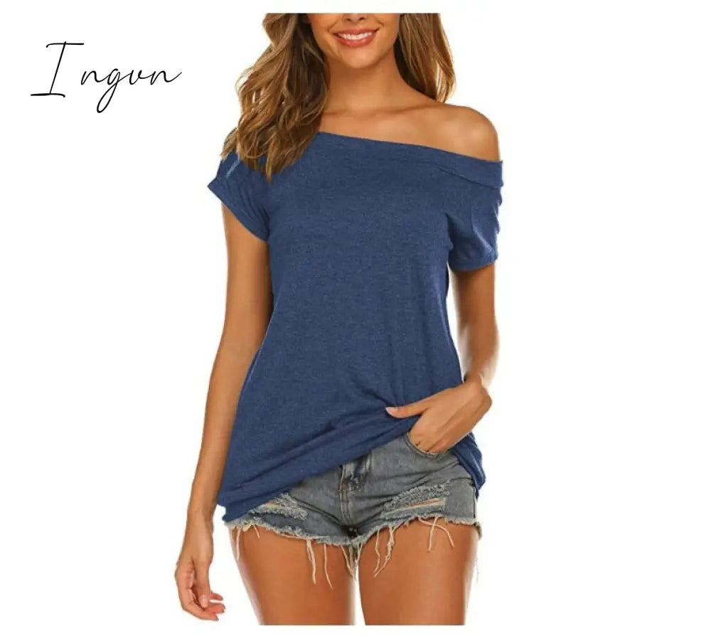 Ingvn - Stylish Off Shoulder Solid Color Long Sleeve Tops