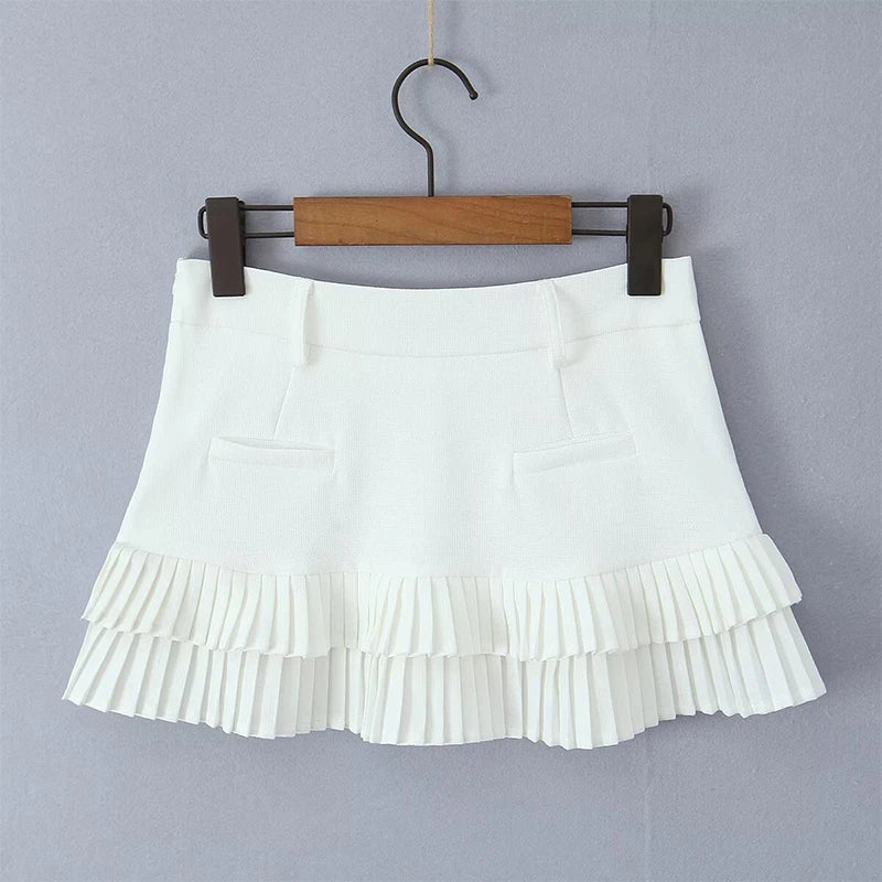 Cool Girl Y2K Pleated Mini Skirt Sexy Low Waist Short Skater Skirts With Shorts Lining
