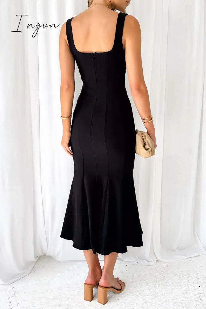 Ingvn - Celebrities Elegant Solid Patchwork U Neck Trumpet Mermaid Dresses