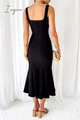 Ingvn - Celebrities Elegant Solid Patchwork U Neck Trumpet Mermaid Dresses