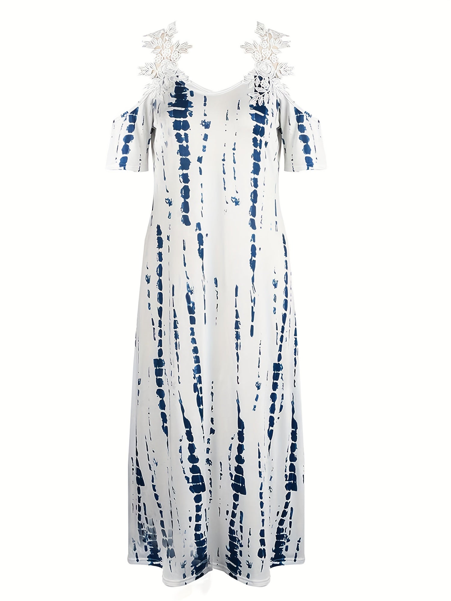Floral Print Maxi Dress - Short Sleeve, V Neck, Casual, Lace Up, Women's Clothing for Everyday Wear