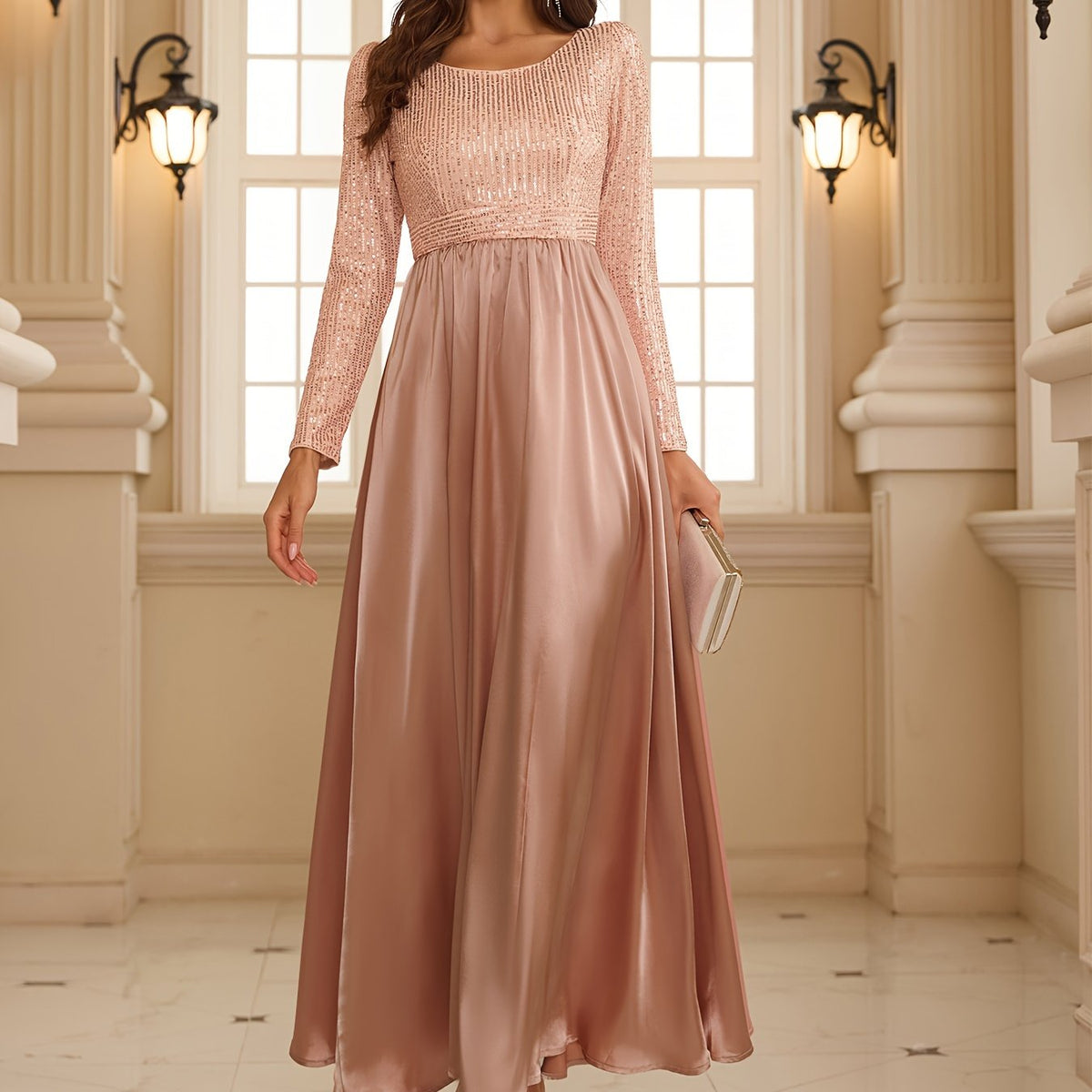 Wedding Guest Dresses Cocktail Dresses Women's Sequin Long Sleeve Evening Gowns