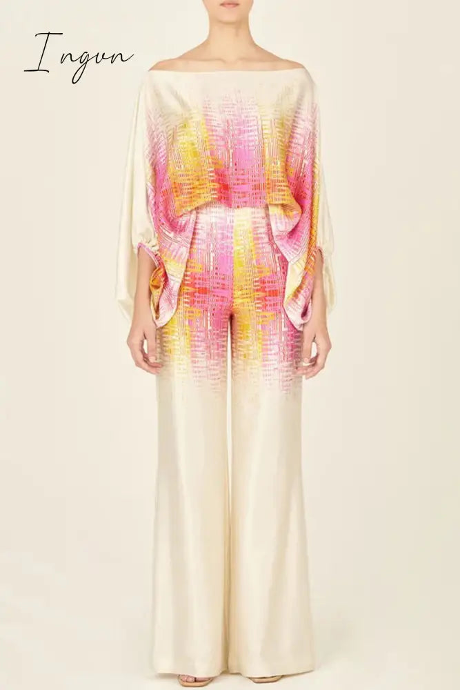 Ingvn - Casual Elegant Print Patchwork Off the Shoulder Long Sleeve Two Pieces(13 Colors)