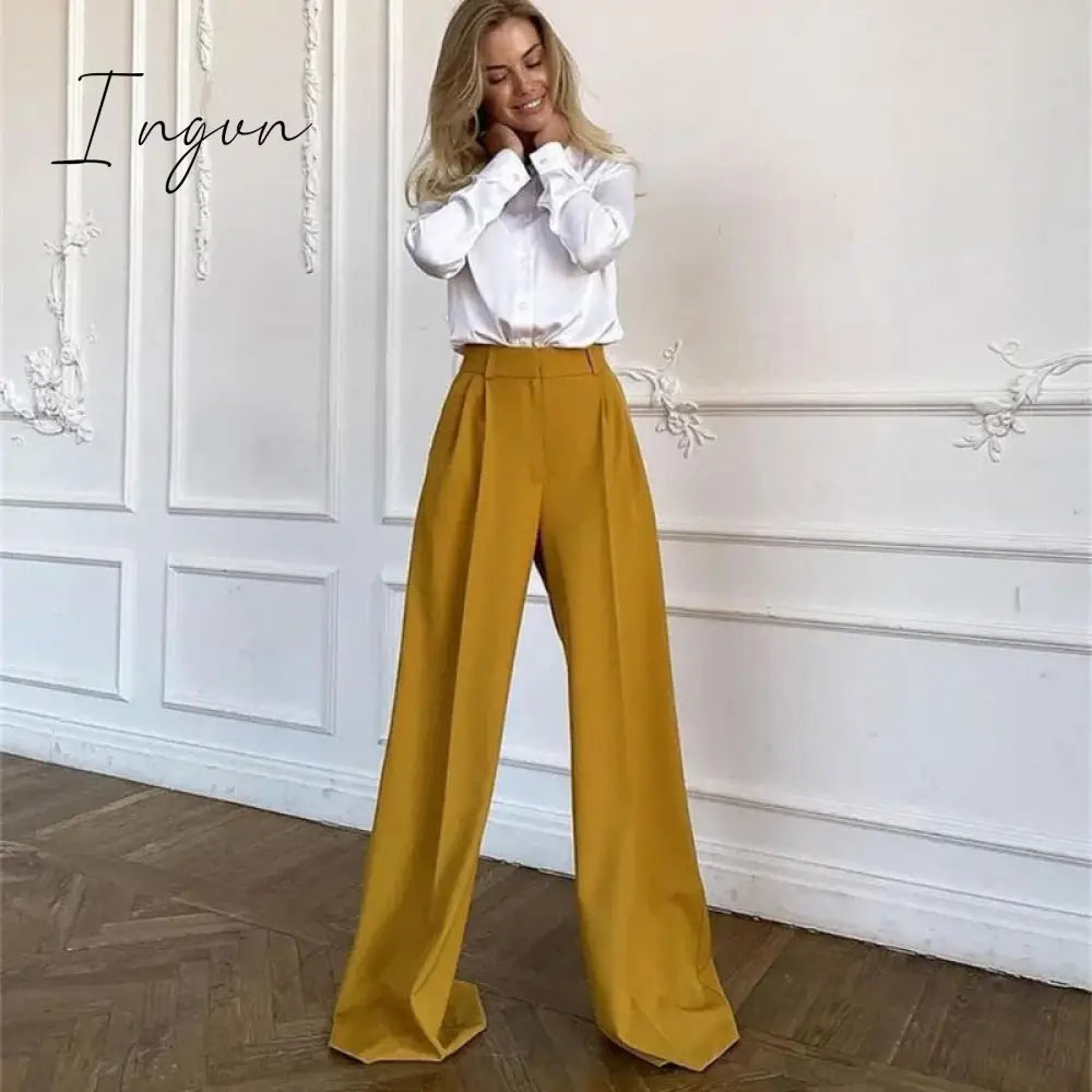 Ingvn - Outfits Trends New Spring Summer Women's Casual Straight Classic Green Black Rose Red High Waist Pants Korean Wide Leg Trousers for Women