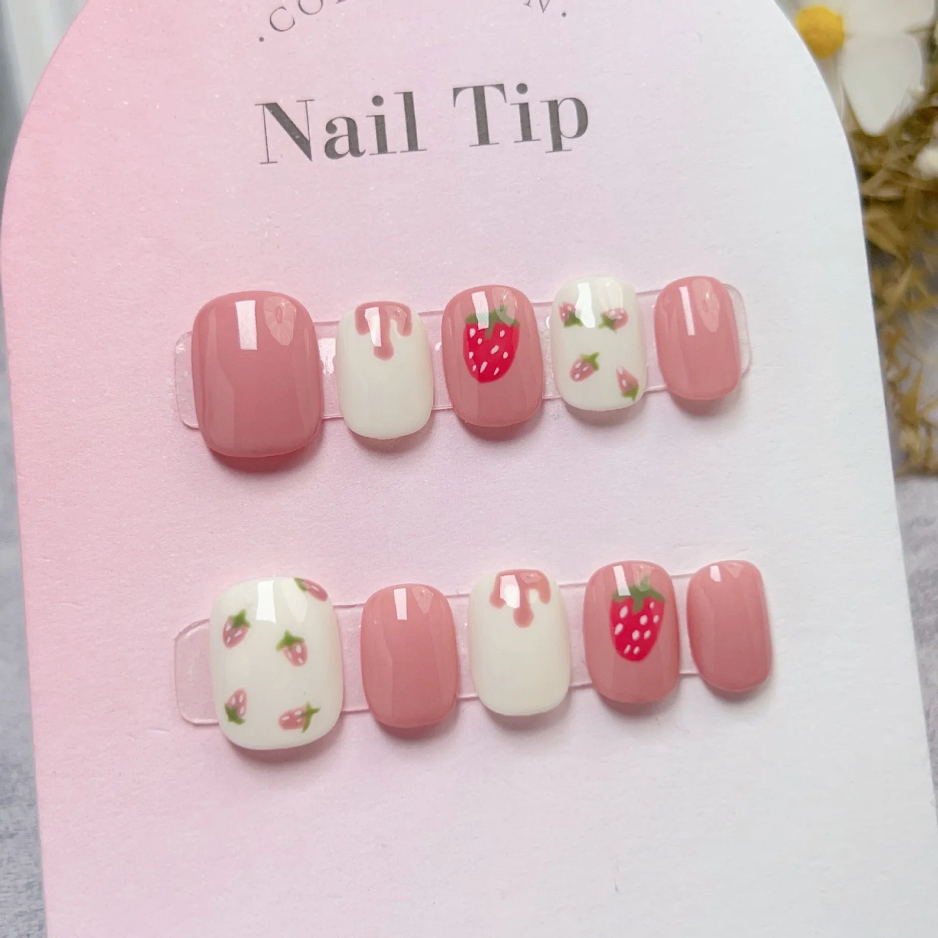 10Pcs Cute Handmade Press On Nails Full Cover Pearls Design Short Round Head False Nails Artificial Manicure Wearable Nail Tips