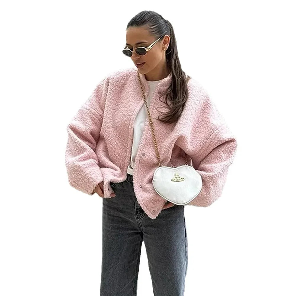 Ingvn  Women's Short Fur Jacket  Autumn Winter Thick Loose Casual Chic Cardigan Female Warm Fashion Solid Color Short Coat