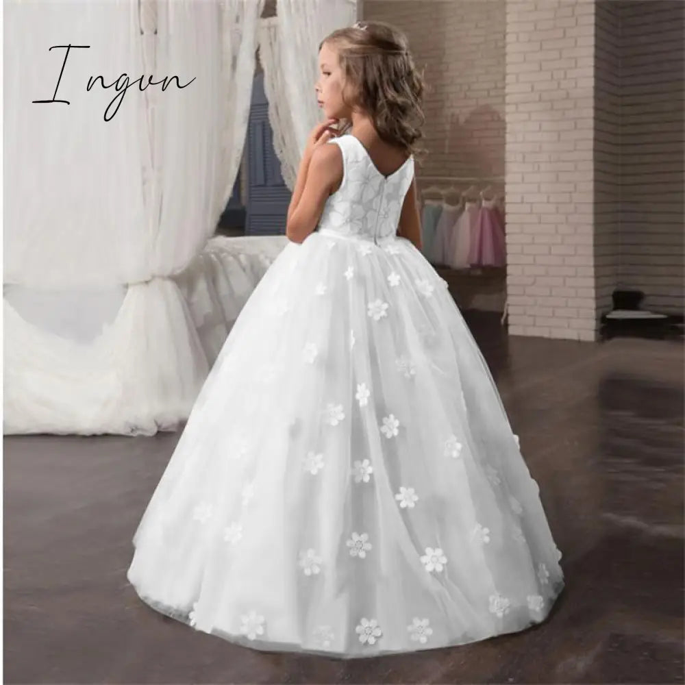 Ingvn - Red Girl Lace Embroidery Christmas Birthday Party Dress Flower Wedding Gown Formal Kids Dresses For Girls Teen Clothes 6 14 Yrs