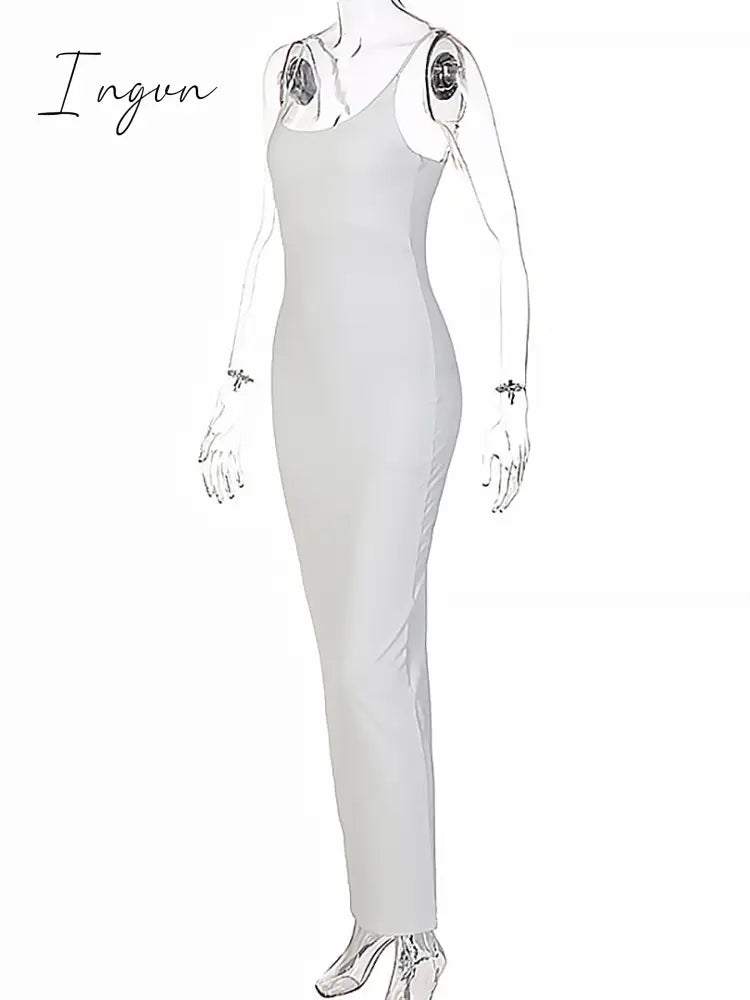 Ingvn - Summer Dresses For Women White Bodycon Slip Maxi Dress for Women's Summer Sexy Party Evening Elegant Backless Birthday Straps Wrap Long Dresses Woman