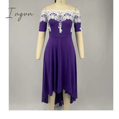 Ingvn - Plus size 5xl one-shoulder lace lace irregular dress female slim backless dress sexy elegant Ol party dress casual summer dress