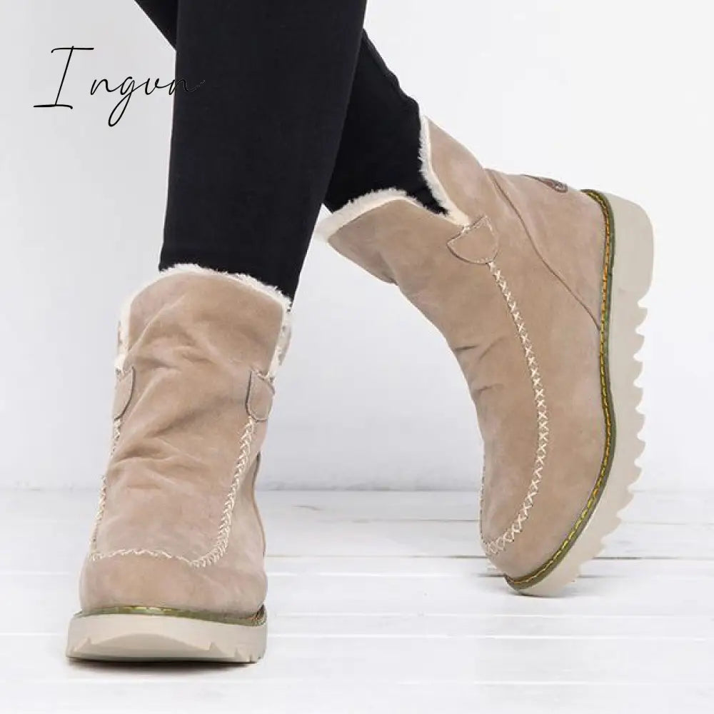 Ingvn - Fur Lining Ankle Snow Boots