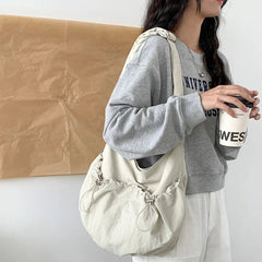 Ingvn  On-Season Korean Style Niche Pleated Crossbody Bag Cloud Bag Casual Lightweight Hundred Shoulder Nylon Cloth Female Tote Bag