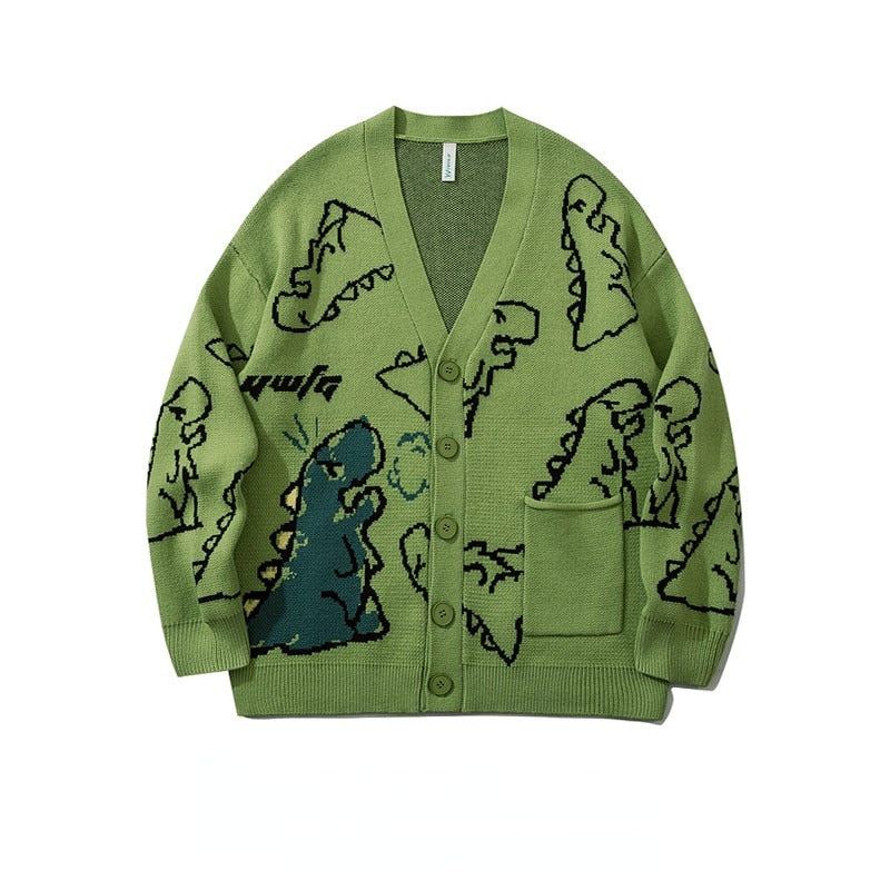 Oversized Cardigan Knitted Sweater Streetwear Loose Male Top Coat Hip Hop Sweater Cartoon Pattern Pullovers