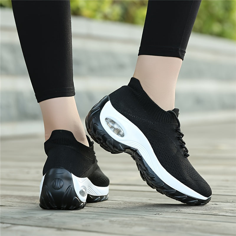 Ultra-Comfortable Women's Road Running Shoes - Breathable Knit Sneakers with Thick Air Cushion Sole, Easy-Tie Laces for Running and Business Casual - Perfect for Fitness Enthusiasts and Busy Professionals