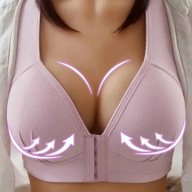 Sexy Plus Size Push Up Bra Front Closure Solid Color Brassiere Wire Free Bralette Seamless Bras For Women Hot Sale