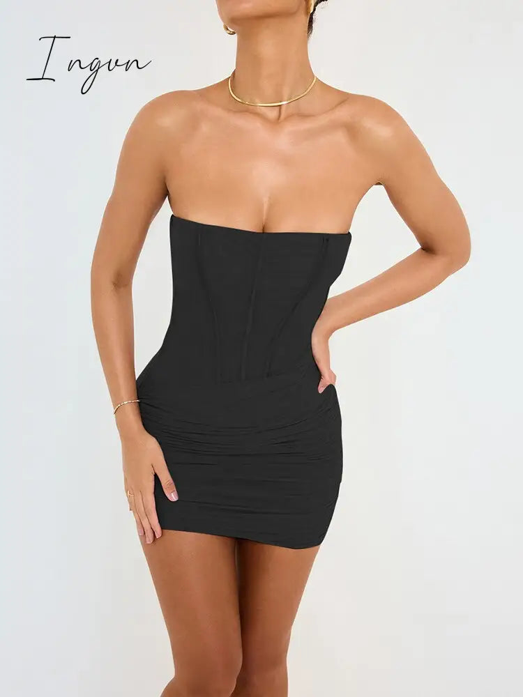 Ingvn - Strapless Mesh Sexy Party Dress Women Robe Summer New Off-shoulder Sleeveless Backless Bodycon Club Mini Dress Vestidos