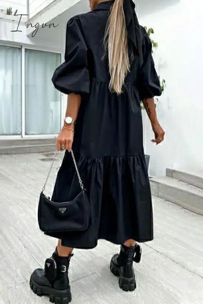 Ingvn - Fashion Street Solid Patchwork Turndown Collar Princess Dresses(3 Colors)