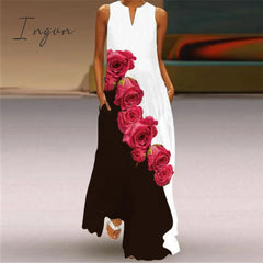 Ingvn - Fashion White Summer Dress Casual Breathable Butterfly Print Long Dresses Woman Sleeveless Beach Maxi Dress Women