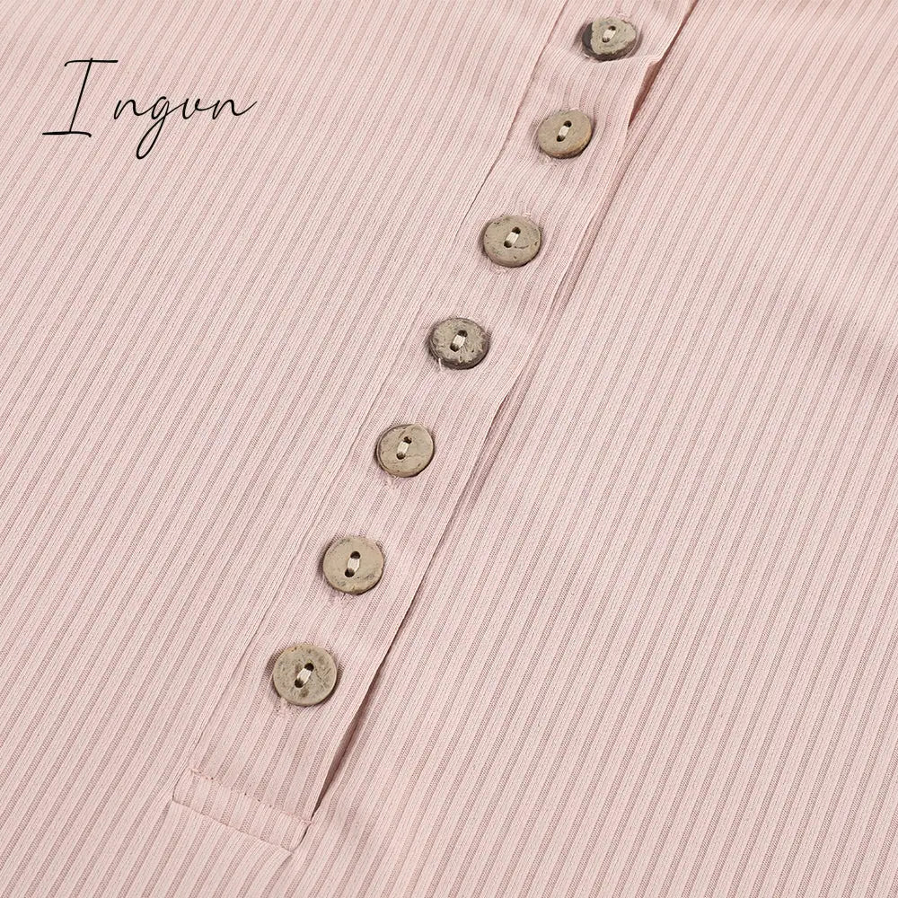 Ingvn - Lace Splicing Top Long Sleeve T Shirt Woman Button Slim Tops Tee Autumn Spring Patchwork Sleeve T-shirt Women Sexy Streetwear