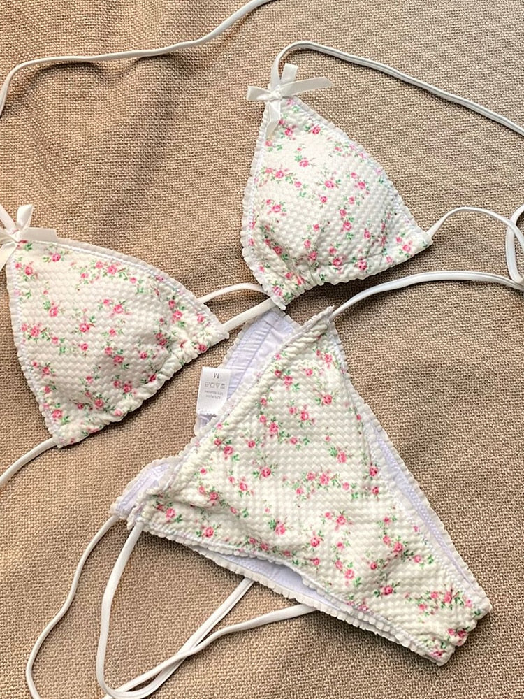 Voguable New Triangle Bikinis Sexy Bathing Suit Adjustable String Swimwear Women Thong Bikini Set Print Swimsuit Beach Wear