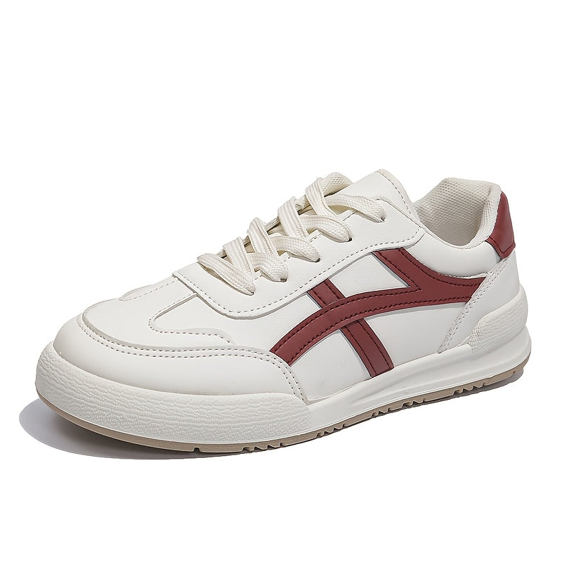 Women's Lightweight & Comfortable Casual Sneakers - Lace-Up, Low Top, Solid Color with PU Cover Upper and Rubber Sole