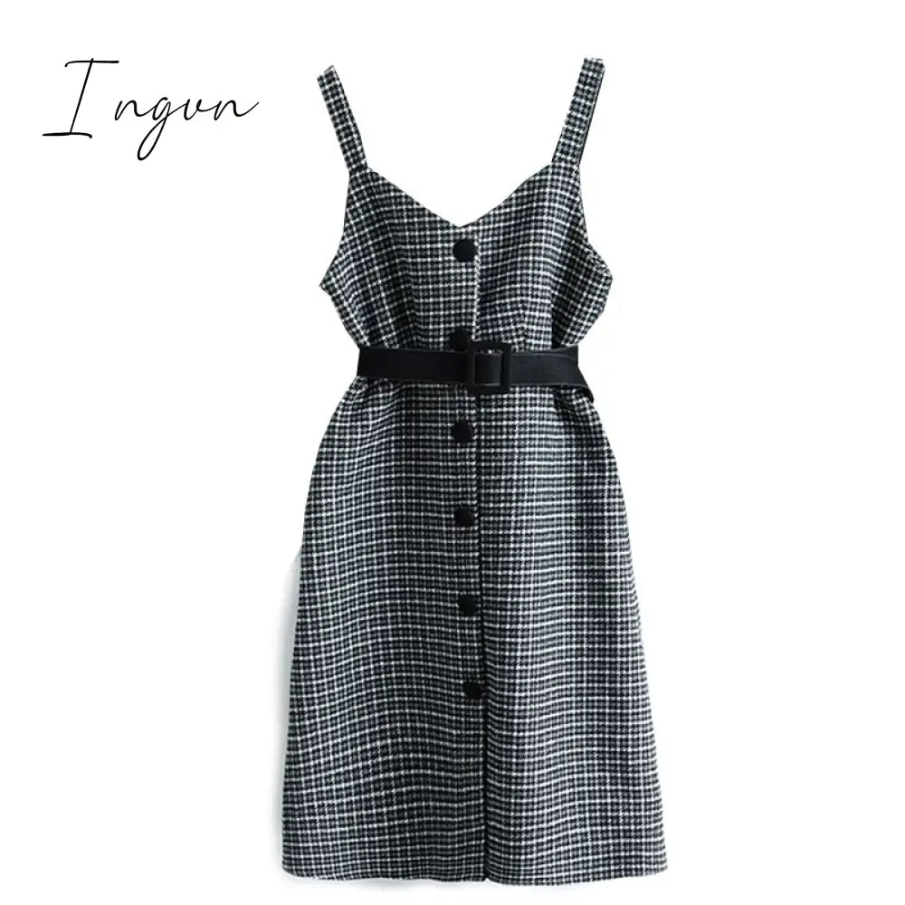 Ingvn - Valentine's Day gift for women Fashion Streetwear Two Piece Dress Women Autumn Winter Sweater wool Knee-Length Dresses With belt plus size Elegant party Dress vestidos