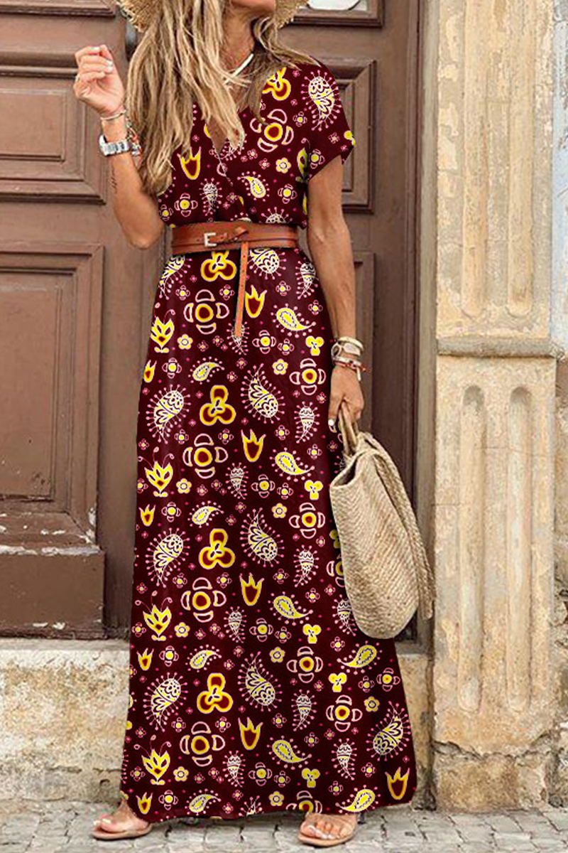 Elegant Print V Neck Princess Dresses(3 Colors)