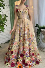 Ingvn - Elegant Color Block Appliques U Neck Evening Dress Dresses