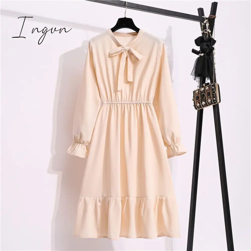 Ingvn - 11 Style Beautiful Fashion Summer Women Long Sleeve Dress Retro Collar Casual High Waist Dresses Floral Print Chiffon Clothing