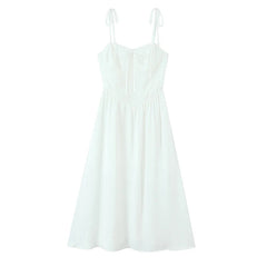 French Retro Floral Print Bow Sexy Spaghetti Straps Dress Women Elegant A-line Midi Casual Summer Dresses Holiday Robe