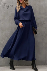 Ingvn - Elegant Solid Asymmetrical Scarf Collar A Line Dresses