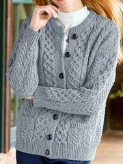 Cozy Chic Cardigan - Soft Knit, Crew Neck, Long Sleeve, Pocket Detail, Casual Women's Sweater for Everyday Wear - Perfect for Work, Date Night, or Relaxation