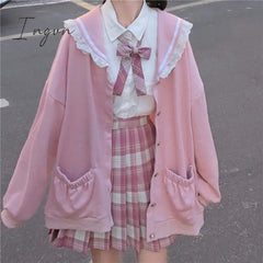Ingvn - Autumn Sweet Women Hoodies Loose Hooded Sailor collar Cute Lace patchwork female Zip up hoodies NEW