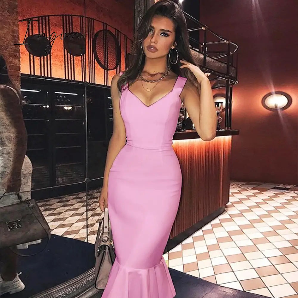 Ingvn - New Summer Women White Bandage Dress Sexy Spaghetti Strap Sleeveless Bodycon Club Celebrity Evening Party Lady Dress