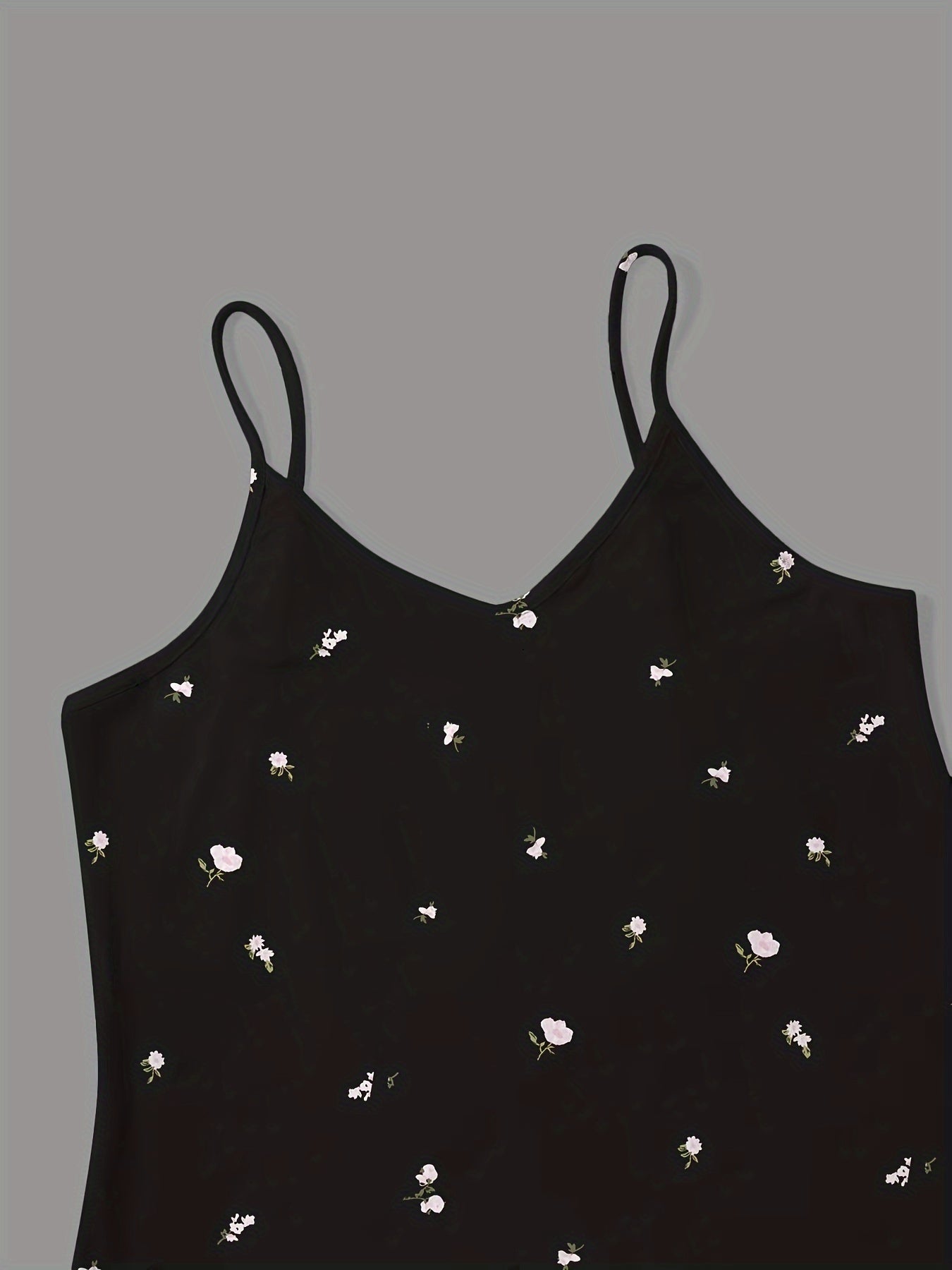 Womens Elegant Ditsy Floral Print Midi Slip Dress - Soft Micro Elasticity V Neck Backless Design, Comfortable Knit Fabric, Random Printing, Perfect for Home Wear All Seasons