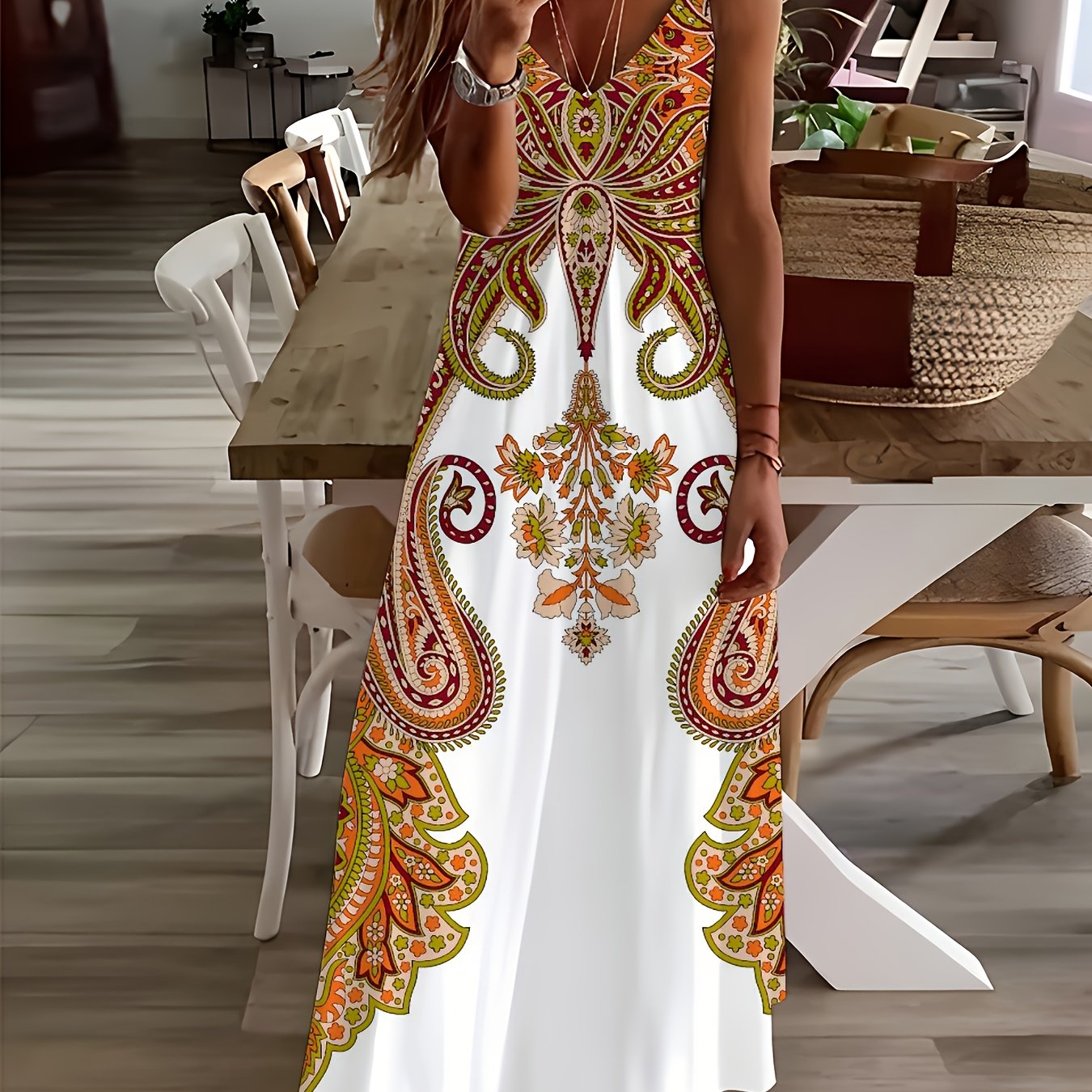 Chic V-Neck Floral Cami Dress - Breezy Sleeveless Design for Spring/Summer - Must-Have Women’s Fashion