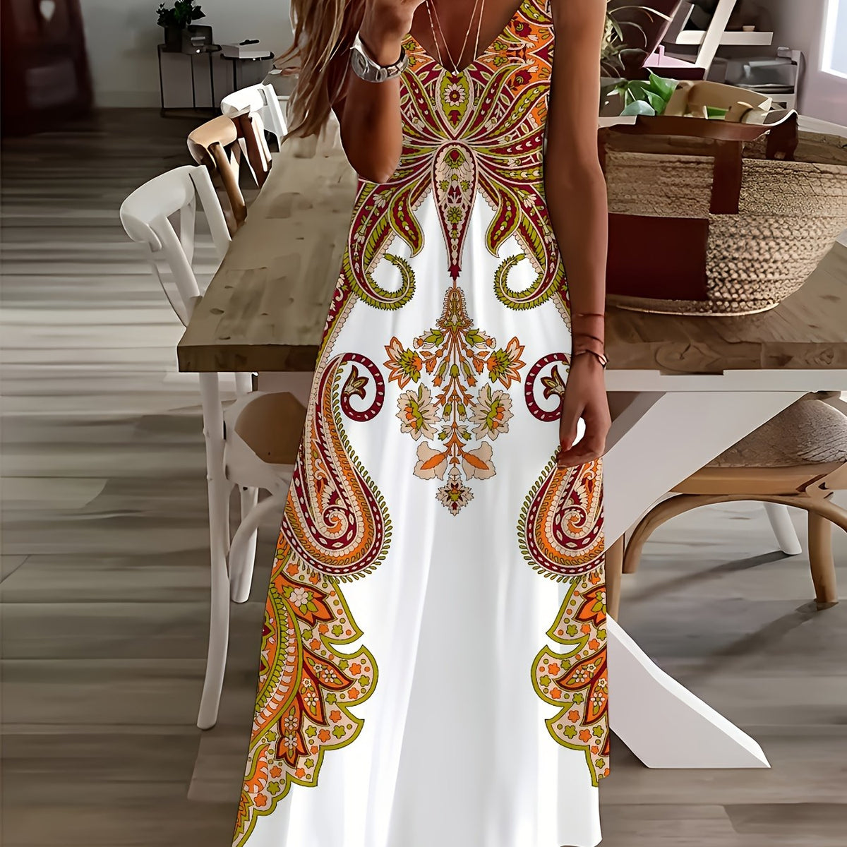 Chic V-Neck Floral Cami Dress - Breezy Sleeveless Design for Spring/Summer - Must-Have Women’s Fashion