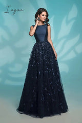 Ingvn - New Dark Nary Evening Dress Sequin Dress Dress Lady Elegant Evening Dress Long Dress