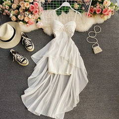 Ingvn - Women Dress Spring Summer French Elegant Sexy Gentle Temperament Female Irregular Tube Top Sling Big Swing Vestido