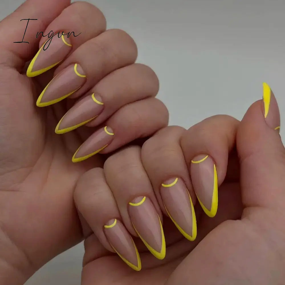 24Pcs False Nails With Glue Almond Pink Butterfly Design Detachable Rhinestones Acrylic Fake Nails long stiletto Press On Nails
