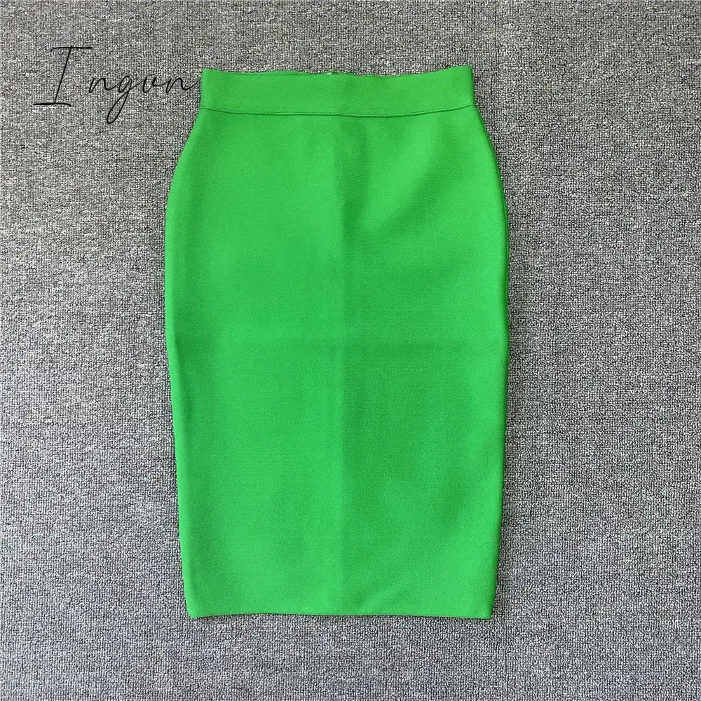 Ingvn - High Quality Women New Rayon Bandgae Skirt Elegant Pencil Skirt Celebrity Sexy Club Party Wear Vintage Vestios