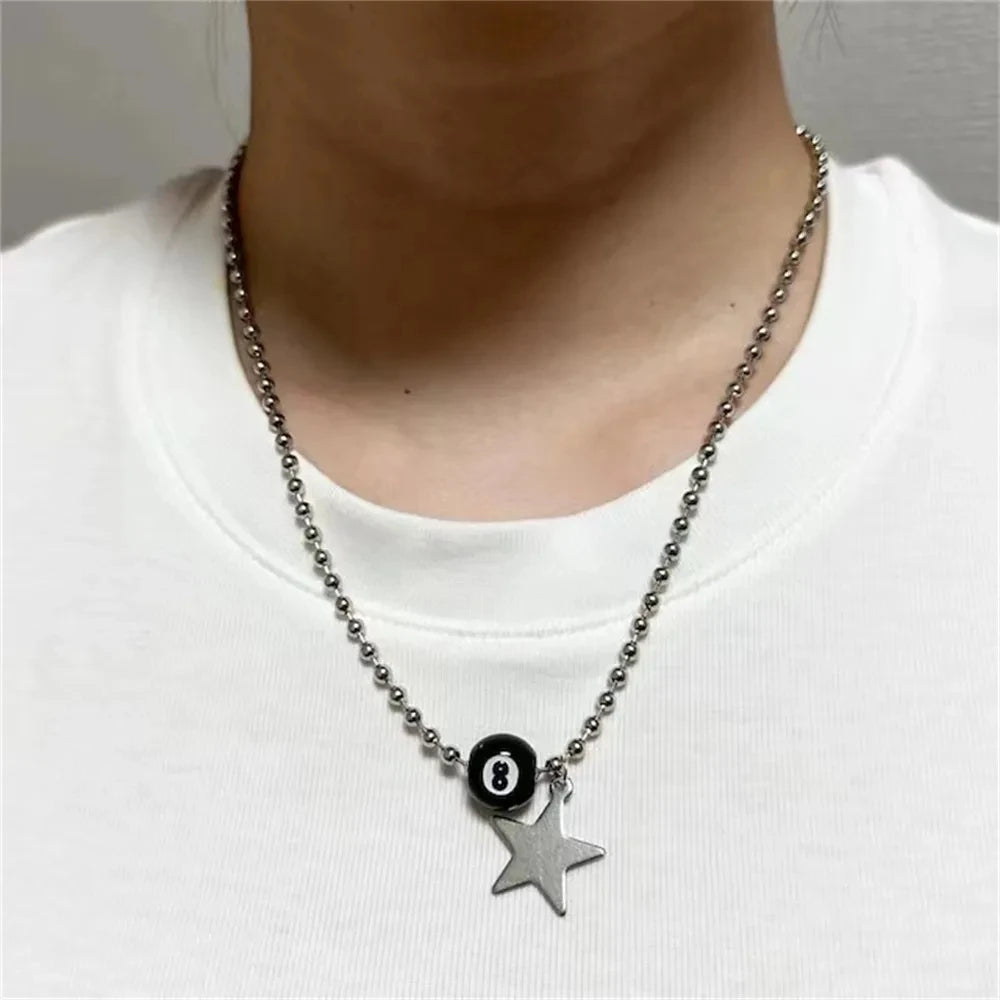 INGVN  Kpop Goth Silver Color Star Pendant Chain Necklace For Women Men Egirl Y2K Cool EMO Punk Aesthetic Grunge Jewelry Gifts