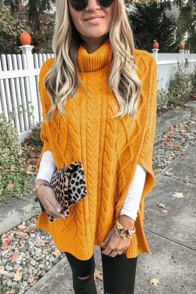 Ingvn -  High Neck Loose Cable Knit Pattern Stitching Sweater(7 Colors)