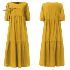 Ingvn - Summer Dress Elegant Party Mid-Calf Dress Women'Summer Sundress Bohemian Beach Sundress Casual Vestido Plus Size