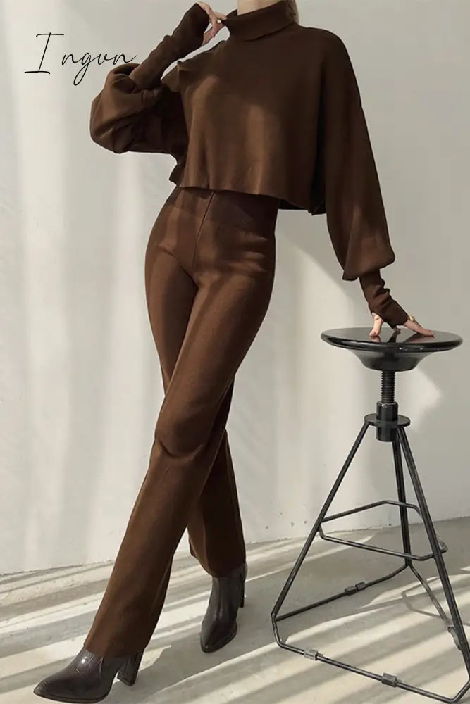 Ingvn - Casual Solid Solid Color Turtleneck Long Sleeve Two Pieces