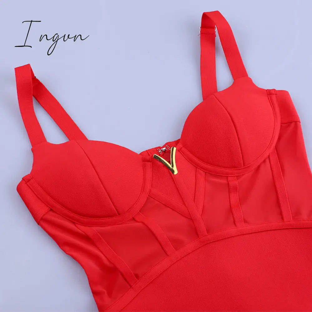 Ingvn - Bandage Dress Women Black Bodycon Dress Elegant Sexy High Quality Mesh Insert Corset Evening Party Dress Club Summer New