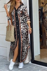 Ingvn - Casual Print Patchwork Turndown Collar Shirt Dress Dresses