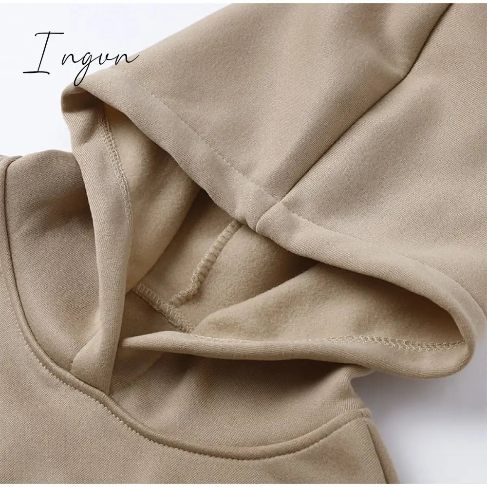 Ingvn - Fashion Casual Fleece Tracksuits Women Solid Warm 2 Piece Set Loose Hoodies And Sweatpants Suit Autumn Winter Sportswear Outfits